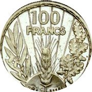France 100 Francs Liberty Essai by Bazor ND (1940)  100 FRANCS 19 ESSAI coin reverse France 100 Francs Liberty Essai by Bazor ND (1940)  100 FRANCS 19 ESSAI coin reverse