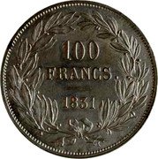 France 100 Francs Louis Philippe I. Pattern by Leclerc 1831 100 FRANCS. 1831 coin reverse France 100 Francs Louis Philippe I. Pattern by Leclerc 1831 100 FRANCS. 1831 coin reverse