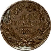 France 100 Francs (Louis Philippe Pattern) 100 FRANCS 1831 A coin reverse