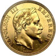 France 100 Francs Napoleon III. Essai 1868 NAPOLEON III EMPEREUR BARRE coin obverse France 100 Francs Napoleon III. Essai 1868 NAPOLEON III EMPEREUR BARRE coin obverse