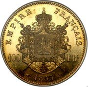 France 100 Francs (Napoleon III - A - Essai) 100 FRS EMPIRE FRANÇAIS 1855 A coin reverse