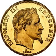 France 100 Francs (Napoleon III - E - Essai) KM# TS25 E BARRE NAPOLEON III EMPEREUR coin obverse France 100 Francs (Napoleon III - E - Essai) KM# TS25 E BARRE NAPOLEON III EMPEREUR coin obverse
