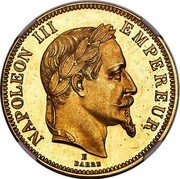 France 100 Francs (Napoleon III Pattern) NAPOLEON III EMPEREUR E BARRE coin obverse France 100 Francs (Napoleon III Pattern) NAPOLEON III EMPEREUR E BARRE coin obverse