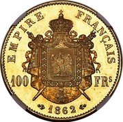 France 100 Francs (Napoleon III Pattern) EMPIRE FRANÇAIS 100 FRS 1862 coin reverse France 100 Francs (Napoleon III Pattern) EMPIRE FRANÇAIS 100 FRS 1862 coin reverse
