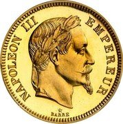 France 100 Francs (Pattern. Napoleon III) NAPOLEON III EMPEREUR BARRE coin obverse France 100 Francs (Pattern. Napoleon III) NAPOLEON III EMPEREUR BARRE coin obverse