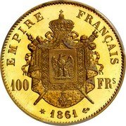 France 100 Francs (Pattern. Napoleon III) EMPIRE FRANÇAIS 100 FRS 1861 coin reverse France 100 Francs (Pattern. Napoleon III) EMPIRE FRANÇAIS 100 FRS 1861 coin reverse