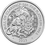 UK 100 Pounds (Charles III Bull of Clarence) BULL OF CLARENCE 1 OZ FINE PLATINUM 999.5 DL 2023 coin reverse UK 100 Pounds (Charles III Bull of Clarence) BULL OF CLARENCE 1 OZ FINE PLATINUM 999.5 DL 2023 coin reverse