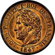 France 2 Centimes (Louis Philippe Essai) KM# E11 LOUIS PHILIPPE I ROI DES FRAÇAISES 1847 BARRE coin obverse France 2 Centimes (Louis Philippe Essai) KM# E11 LOUIS PHILIPPE I ROI DES FRAÇAISES 1847 BARRE coin obverse