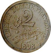 France 2 Centimes (Matte blank) LIBERTÉ ÉGALITÉ FRATERNITÉ 2 CENTIMES 1898 coin reverse