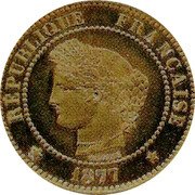 France 2 Centimes Pattern 1877 A RÉPUBLIQUE FRANÇAISE 1877 coin obverse France 2 Centimes Pattern 1877 A RÉPUBLIQUE FRANÇAISE 1877 coin obverse