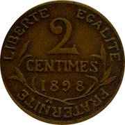 France 2 Centimes Piedfort 1898  (fr) Flan mat LIBERTÉ ÉGALITÉ FRATERNITÉ 2 CENTIMES 1898 coin reverse