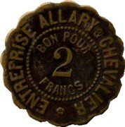 France 2 Francs (Belvianes (Aude) - Allary & Chevelier) BON POUR 2 FRANCS ENTREPRISE ALLARY & CHEVALIER coin obverse France 2 Francs (Belvianes (Aude) - Allary & Chevelier) BON POUR 2 FRANCS ENTREPRISE ALLARY & CHEVALIER coin obverse