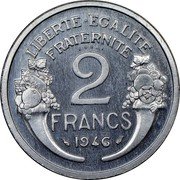 France 2 Francs (Essai by Morlon. Piedfort) KM# PE315 LIBERTE EGALITE FRATERNITE 2 FRANCS 1946 ESSAI coin reverse France 2 Francs (Essai by Morlon. Piedfort) KM# PE315 LIBERTE EGALITE FRATERNITE 2 FRANCS 1946 ESSAI coin reverse