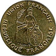 France 2 Francs (New Caledonia Essai) KM# E5 UNION FRANÇAISE A. RIVAUD ESSAI REPUBLIQUE FRANÇAISE coin obverse France 2 Francs (New Caledonia Essai) KM# E5 UNION FRANÇAISE A. RIVAUD ESSAI REPUBLIQUE FRANÇAISE coin obverse