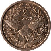 France 2 Francs (New Caledonia Essai) KM# E9 2 FRANCS NOUVELLE CALEDONIE coin reverse France 2 Francs (New Caledonia Essai) KM# E9 2 FRANCS NOUVELLE CALEDONIE coin reverse