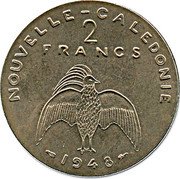 France 2 Francs (New Caledonia Essai) KM# E5 NOUVELLE CALEDONIE 2 FRANCS 1948 coin reverse France 2 Francs (New Caledonia Essai) KM# E5 NOUVELLE CALEDONIE 2 FRANCS 1948 coin reverse
