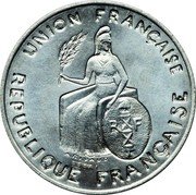 France 2 Francs (New Caledonia Essai. Raised Rim) KM# E6a UNION FRANÇAISE A.RIVAUD ESSAI REPUBLIQUE FRANÇAISE coin obverse France 2 Francs (New Caledonia Essai. Raised Rim) KM# E6a UNION FRANÇAISE A.RIVAUD ESSAI REPUBLIQUE FRANÇAISE coin obverse