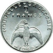 France 2 Francs (New Caledonia Essai. Raised Rim) KM# E6a NOUVELLE-CALEDONIE 2 FRANCS 1948 coin reverse France 2 Francs (New Caledonia Essai. Raised Rim) KM# E6a NOUVELLE-CALEDONIE 2 FRANCS 1948 coin reverse