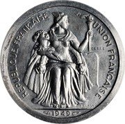 France 2 Francs (New Caledonia Piedfort with Essai) KM# PE3 REPUBLIQUE FRANÇAISE UNION FRANÇAISE ESSAI G.B.BAZOR 1949 coin obverse France 2 Francs (New Caledonia Piedfort with Essai) KM# PE3 REPUBLIQUE FRANÇAISE UNION FRANÇAISE ESSAI G.B.BAZOR 1949 coin obverse