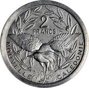 France 2 Francs (New Caledonia Piedfort with Essai) KM# PE3 2 FRANCS NOUVELLE CALEDONIE coin reverse France 2 Francs (New Caledonia Piedfort with Essai) KM# PE3 2 FRANCS NOUVELLE CALEDONIE coin reverse