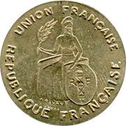 France 2 Francs (Oceania Essai. Incuse Design) KM# E5 UNION FRANÇAISE RF A.RIVAUD ESSAI REPUBLIQUE FRANÇAISE coin obverse