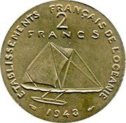 France 2 Francs (Oceania Essai. Incuse Design) KM# E5 ETABLISSEMENTS FRANCAIS DE L'OCEANIE 2 FRANCS 1948 coin reverse