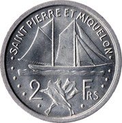 France 2 Francs (St. Pierre & Miquelon) KM# 2 SAINT PIERRE ET MIQUELON 2 FRS coin reverse France 2 Francs (St. Pierre & Miquelon) KM# 2 SAINT PIERRE ET MIQUELON 2 FRS coin reverse