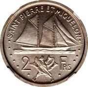 France 2 Francs (St. Pierre & Miquelon Pattern) KM# E2a SAINT PIERRE ET MIQUELON 2 FRS coin reverse France 2 Francs (St. Pierre & Miquelon Pattern) KM# E2a SAINT PIERRE ET MIQUELON 2 FRS coin reverse