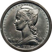 France 2 Francs (St. Pierre & Miquelon Piedfort Essai) KM# PE2 REPUBLIQUE FRANÇAISE UNION FRANÇAISE L.BAZOR GB ESSAI 1948 coin obverse France 2 Francs (St. Pierre & Miquelon Piedfort Essai) KM# PE2 REPUBLIQUE FRANÇAISE UNION FRANÇAISE L.BAZOR GB ESSAI 1948 coin obverse