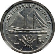 France 2 Francs (St. Pierre & Miquelon Piedfort Essai) KM# PE2 SAINT PIERRE ET MIQUELON 2 FRS coin reverse France 2 Francs (St. Pierre & Miquelon Piedfort Essai) KM# PE2 SAINT PIERRE ET MIQUELON 2 FRS coin reverse