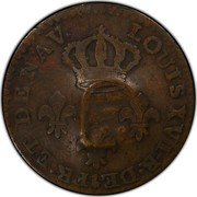 France 2 Sou (Saint Barthelemy Coinage) KM# 2.3 LOUIS XVI R DE IR ET DE NAV coin obverse