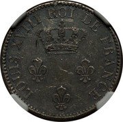 France 2 Sous (Colonie de Cayenne. Louis XVIII. Piedfort) KM# P2 LOUIS XVIII ROI DE FRANCE coin obverse