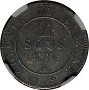 France 2 Sous (Colonie de Cayenne. Louis XVIII. Piedfort) KM# P2 COLONIE DE CAYENNE 2 SOUS 1816 A coin reverse