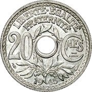 France 20 Centimes (Essai by Lindauer) KM# E88 LIBERTÉ ÉGALITÉ FRATERNITÉ 20 CMES ESSAI 19 45 coin reverse