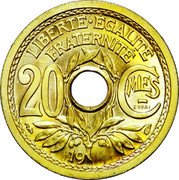 France 20 Centimes (Essai by Lindauer. Partial Date) LIBERTÉ ÉGALITÉ FRATERNITÉ 20 CMES ESSAI 19 coin reverse