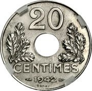 France 20 Centimes (Essai) 20 CENTIMES 1942 ESSAI coin reverse