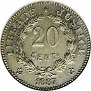 France 20 Centimes Essai 1887  KM# E2 LIBERTÉ JUSTICE 20 CENTS 1887 coin reverse