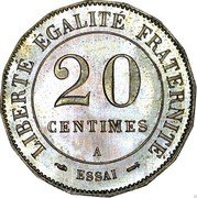 France 20 Centimes Essai - Merley. 16 sides 1887 A 20 CENTIMES A LIBERTÉ ÉGALITÉ FRATERNITÉ ESSAI coin reverse