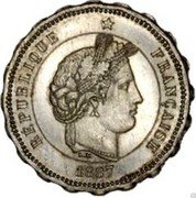 France 20 Centimes Essai by Merley. 20-sided 1887 A L. M RÉPUBLIQUE FRANÇAISE 1887 coin obverse