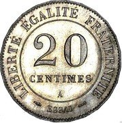 France 20 Centimes Essai - Merley. 24 sides 1887 A 20 CENTIMES A LIBERTÉ ÉGALITÉ FRATERNITÉ ESSAI coin reverse