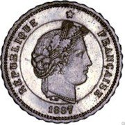 France 20 Centimes Essai by Merley. Scalloped 1887 A L. M RÉPUBLIQUE FRANÇAISE 1887 coin obverse