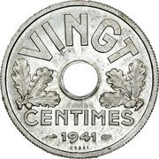 France 20 Centimes (Grain Sprigs Essai) KM# E75 VINGT CENTIMES 1941 ESSAI coin reverse France 20 Centimes (Grain Sprigs Essai) KM# E75 VINGT CENTIMES 1941 ESSAI coin reverse