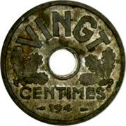 France 20 Centimes (Grain Sprigs Essai. Partial Date) VINGT CENTIMES 194 coin reverse France 20 Centimes (Grain Sprigs Essai. Partial Date) VINGT CENTIMES 194 coin reverse