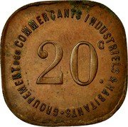 France 20 Centimes (Joinville-le-Pont.Pattern) GROUPEMENT DES COMMERÇANTS INDUSTRIELS & HABITANTS 20C. coin reverse France 20 Centimes (Joinville-le-Pont.Pattern) GROUPEMENT DES COMMERÇANTS INDUSTRIELS & HABITANTS 20C. coin reverse