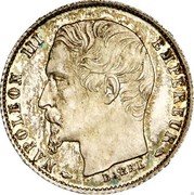 France 20 Centimes Napoleon III Pattern of Barre. Large Head 1853 A KM# Pn88 NAPOLEON III EMPEREUR BARRE coin obverse