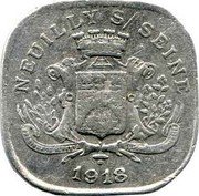 France 20 Centimes Neuilly sur Seine 1918  NEUILLY S SEINE PRAETERITIS EGREGIA QUOTIDIE FLORESCIT J.BORY 1918 coin obverse France 20 Centimes Neuilly sur Seine 1918  NEUILLY S SEINE PRAETERITIS EGREGIA QUOTIDIE FLORESCIT J.BORY 1918 coin obverse