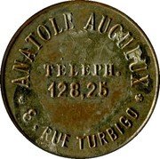 France 20 Centimes (Paris. Anatole Augueux) TÉLEPH. 128,25 ANATOLE AUGUEUX 8, RUE TURBIGO coin obverse France 20 Centimes (Paris. Anatole Augueux) TÉLEPH. 128,25 ANATOLE AUGUEUX 8, RUE TURBIGO coin obverse