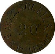 France 20 Centimes (Paris. Aux 2 Soleils) 20 C. AUX. 2. SOLEILS. 5. R. PR. LESCOT coin obverse France 20 Centimes (Paris. Aux 2 Soleils) 20 C. AUX. 2. SOLEILS. 5. R. PR. LESCOT coin obverse