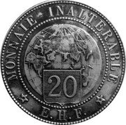 France 20 Francs Essai 1896  METAL EXCEL ARGENT 1896 S. S. C. coin reverse