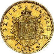 France 20 Francs Napoleon III. Essai E 1861 E  EMPIRE FRANÇAIS 1861 20 FR coin reverse France 20 Francs Napoleon III. Essai E 1861 E  EMPIRE FRANÇAIS 1861 20 FR coin reverse